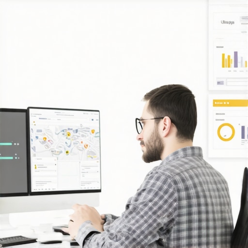 SEO expert analyzing local search analytics and schema markup on a computer.