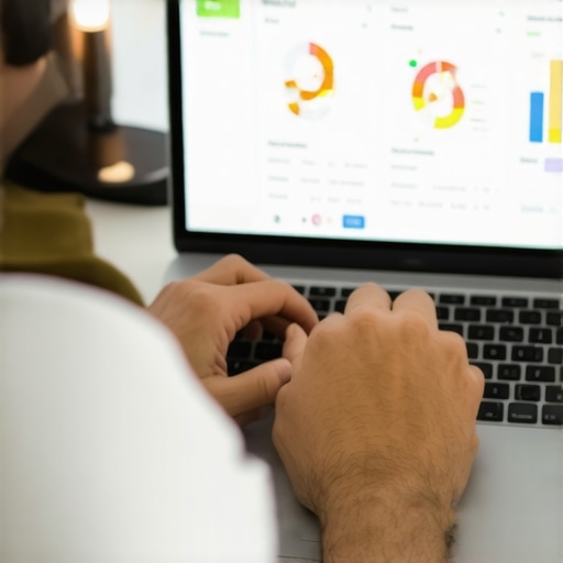 A professional analyzing local SEO metrics on a laptop to maintain Google My Business optimization.