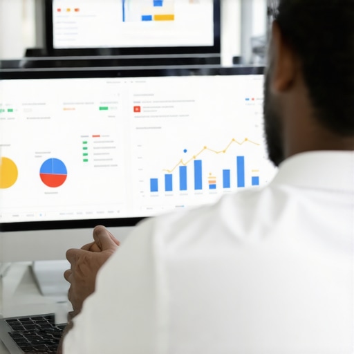Advanced GMB Strategy Analysis Digital marketer analyzing local SEO data on a laptop with charts showing nuanced strategies for Google My Business optimization.