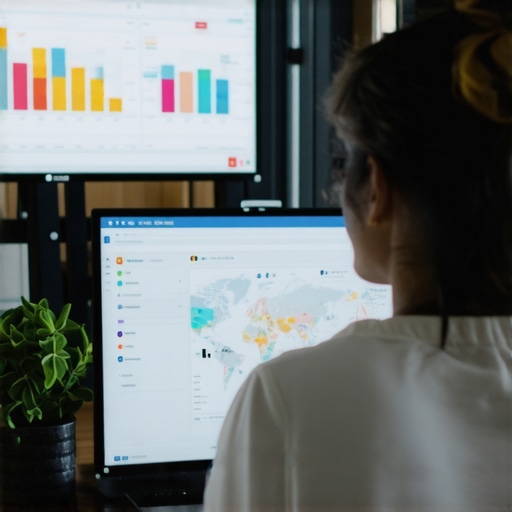 Person reviewing maps SEO analytics on computer screens