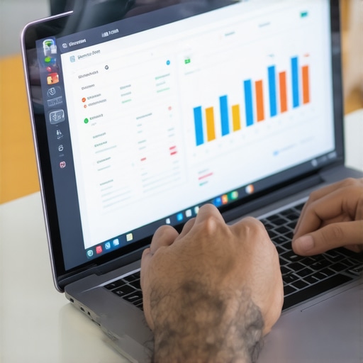 Person working on Google My Business profile optimization with analytics charts on screen.