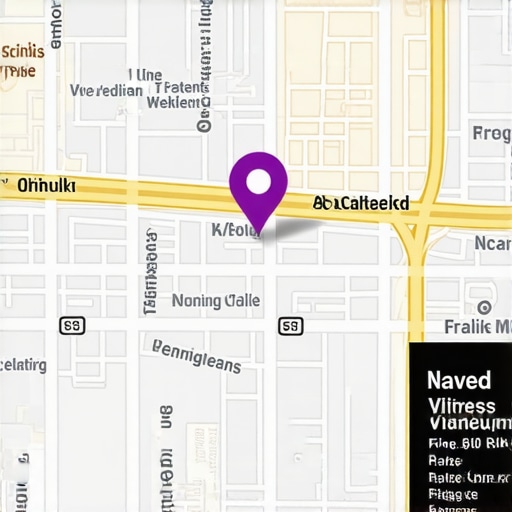 An illustration of a digital local map with SEO signals like reviews, images, and engagement data.