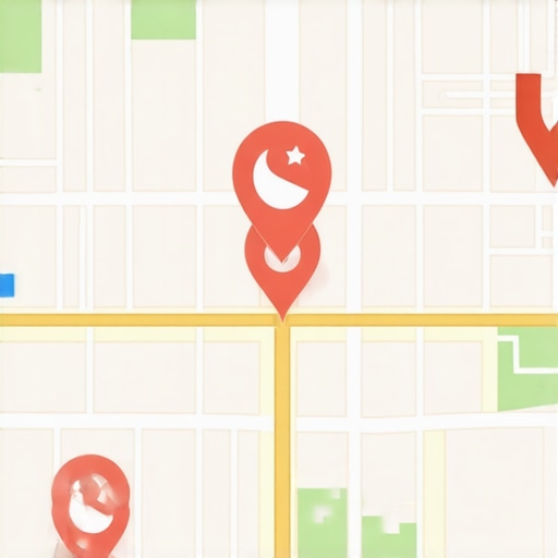 Illustration of a digital map showcasing local SEO signals, engagement points, and optimization tips