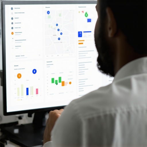 Business owner reviewing local search metrics and maps on a computer screen.