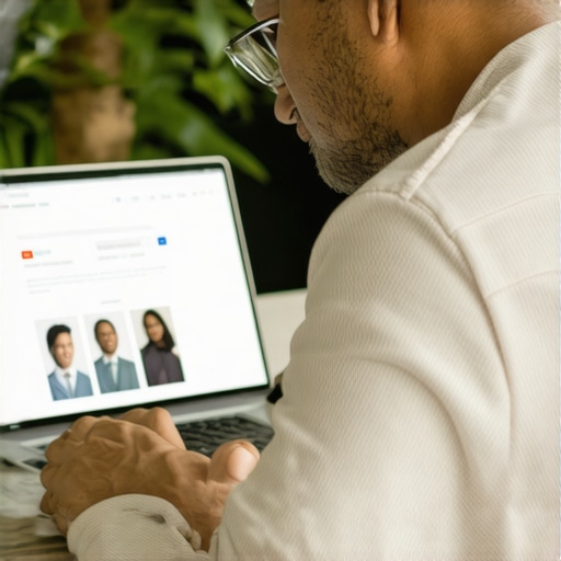 Business owner in a storefront updating their Google My Business profile on a laptop.
