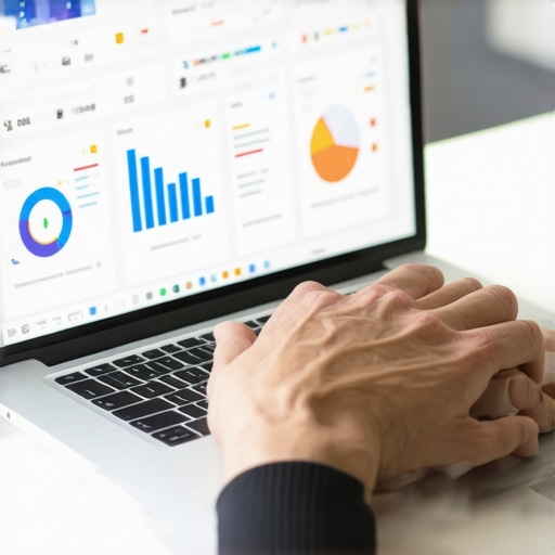 Person working on local SEO tools on laptop in office environment