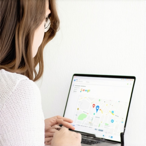 Business owner enhancing Google My Business listing with digital map visualization