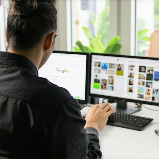 Business owner updating Google My Business profile with new photos and details