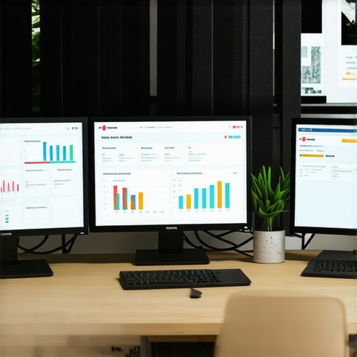 A workspace with multiple screens showing local SEO analytics, citation management, and review tools for GMB optimization.
