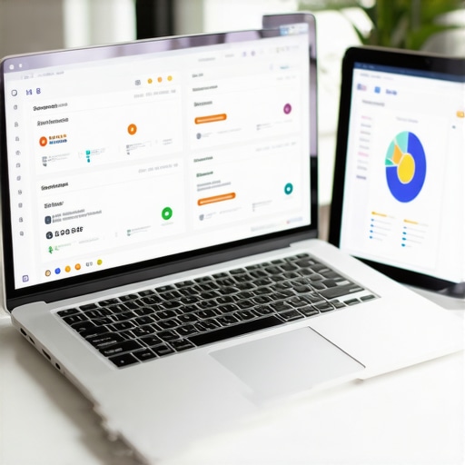 Screenshots of SEO analytics tools and local search rankings on a computer display.