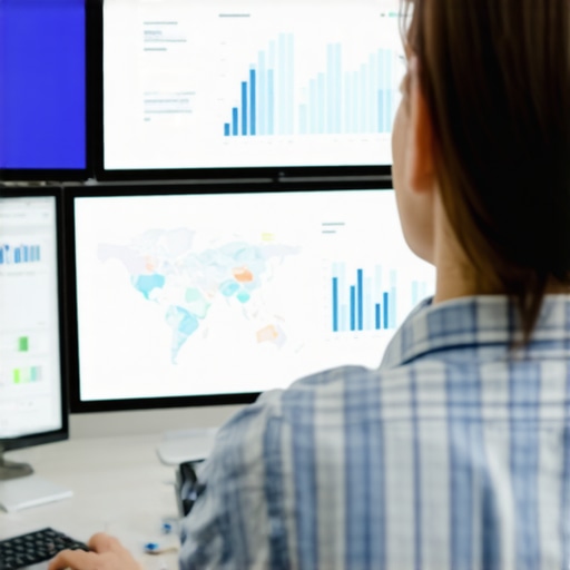 Person analyzing local map SEO data on multiple screens