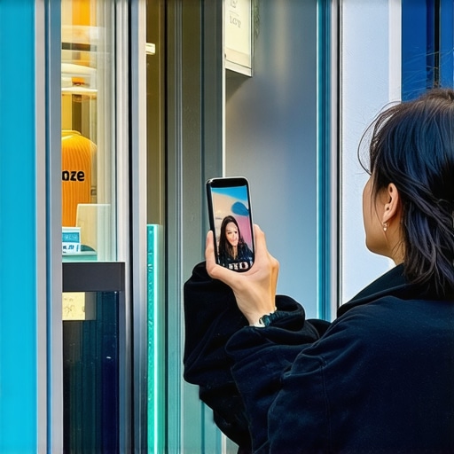 Business owner capturing a real photo of their storefront with a smartphone during the day.