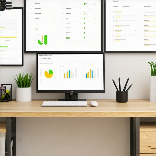Close-up of a multi-screen workspace with local SEO analytics and citation management tools for GMB maintenance.